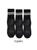 3 pairs of solid black women pilates socks with non slip silicone bottom grips for barre and dance