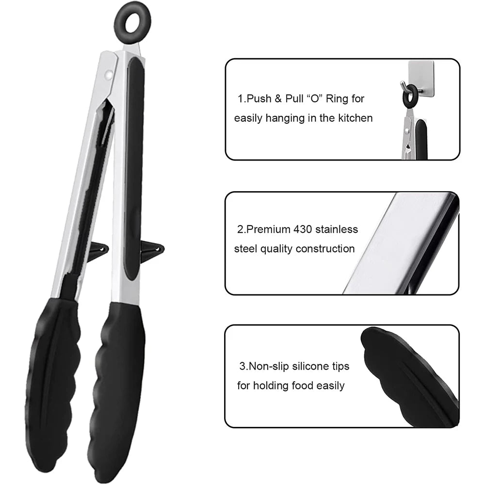 LMETJMA Silicone Kitchen Tongs Non-Stick BBQ, Steak & Pasta Serving Tool