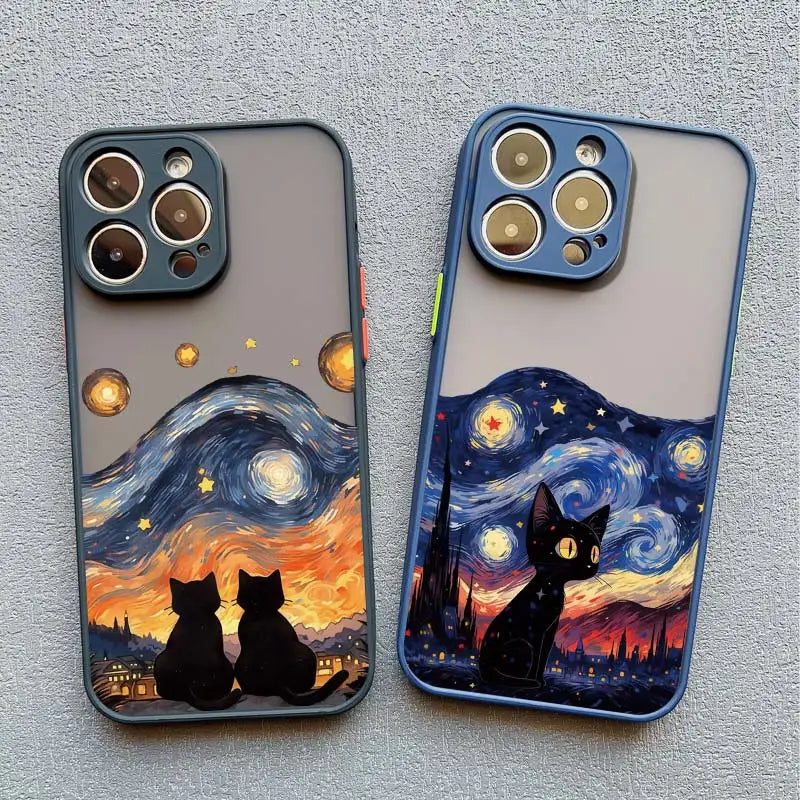 Black Cat Starry Night Case for iPhone 11 12 13 14 15 16 17 Pro Max