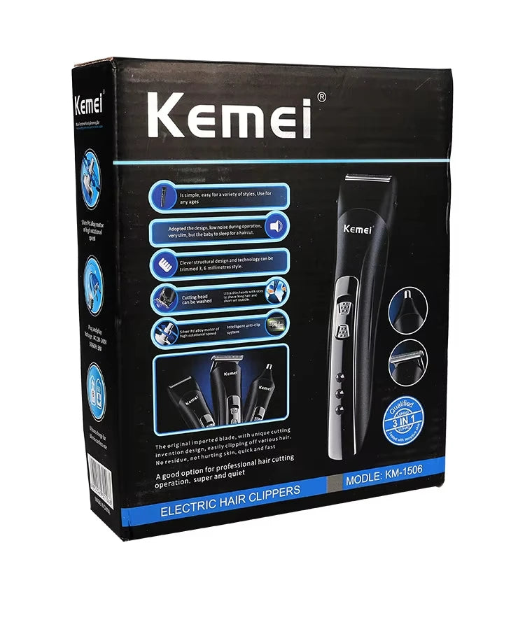 Kemei KM1506 Hair Clipper 3in1 Trimmer USB Recharge Beard Nose Shaver