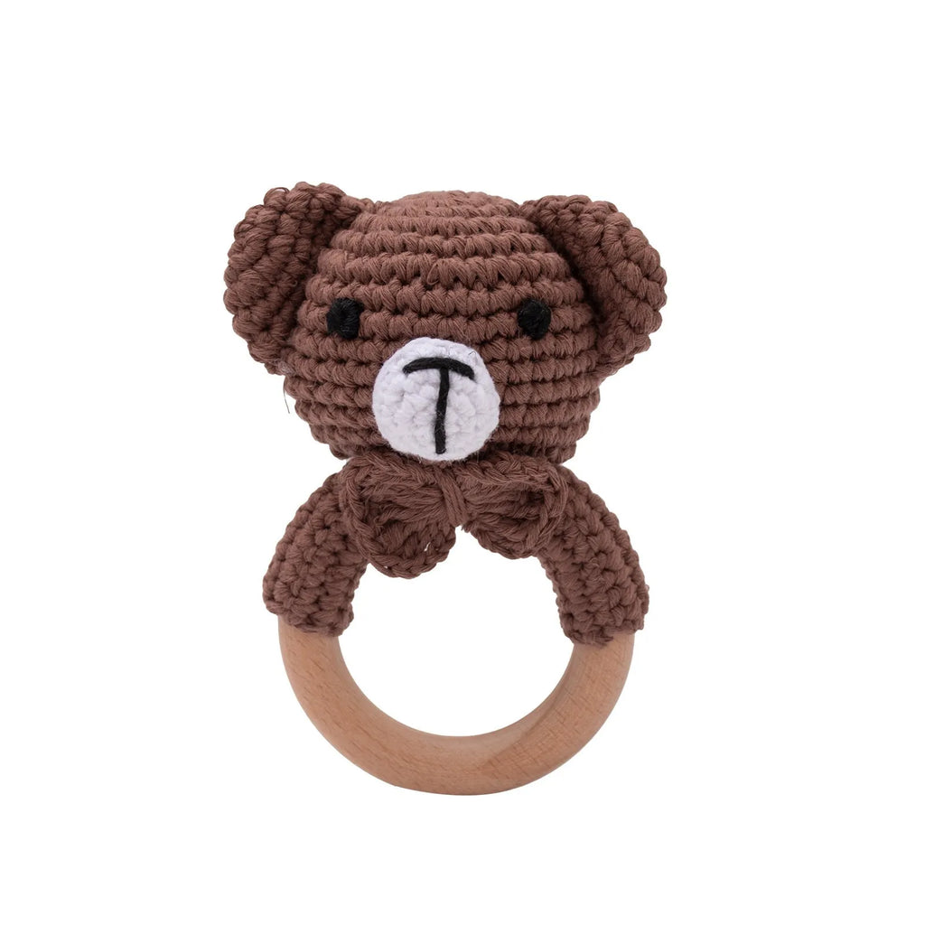 Crochet Bunny Baby Rattle Wooden Teether Toy