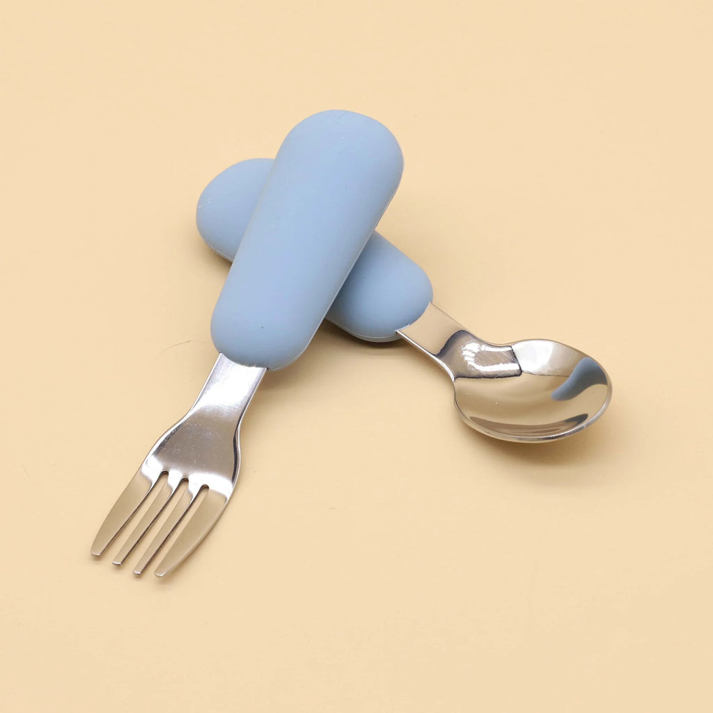 Silicone Handle Baby Spoon & Fork Set 304 Stainless Steel Feeding