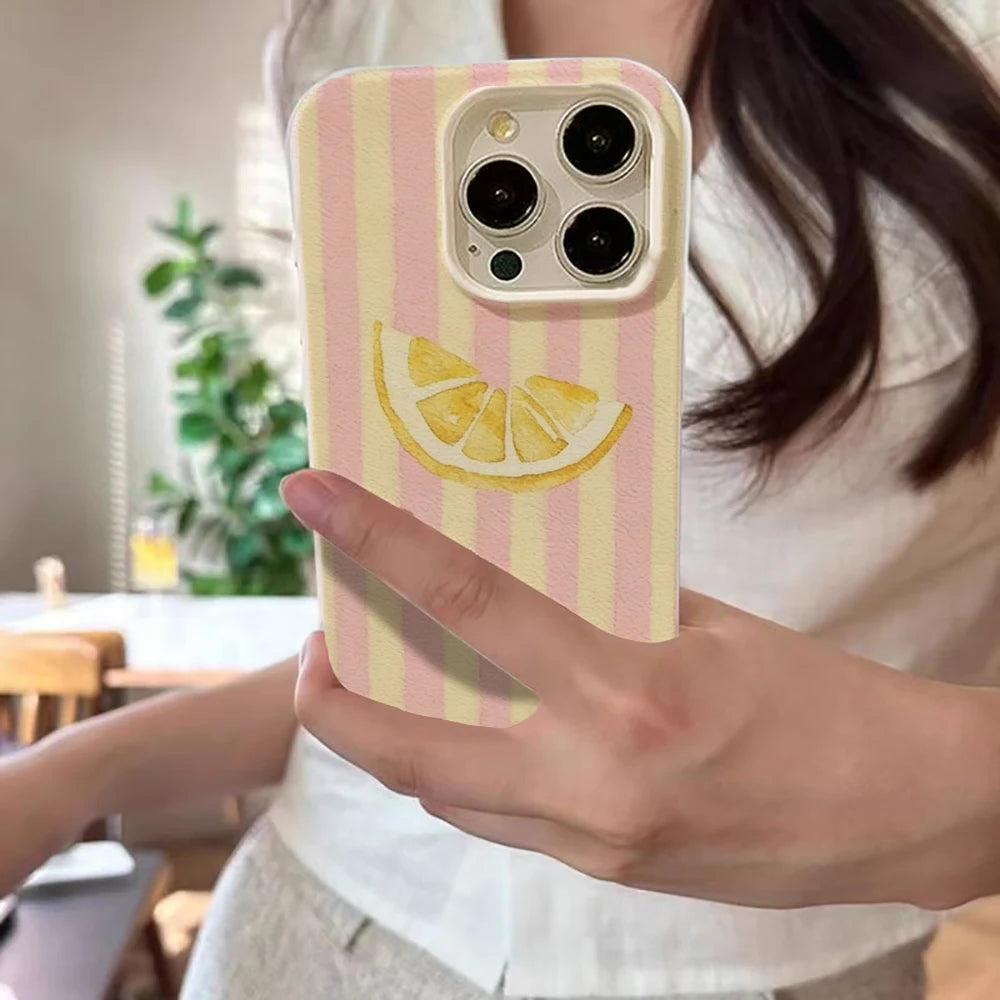 Fresh Lemon Stripe Soft Case for iPhone 17 16 15 14 13 Pro Max Cover