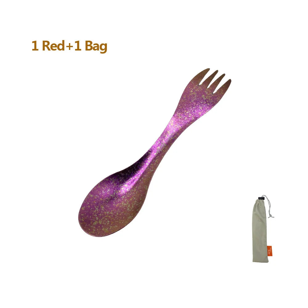 Pure Titanium Spork 2-in-1 Ultralight Camping Fork & Spoon Travel Tool