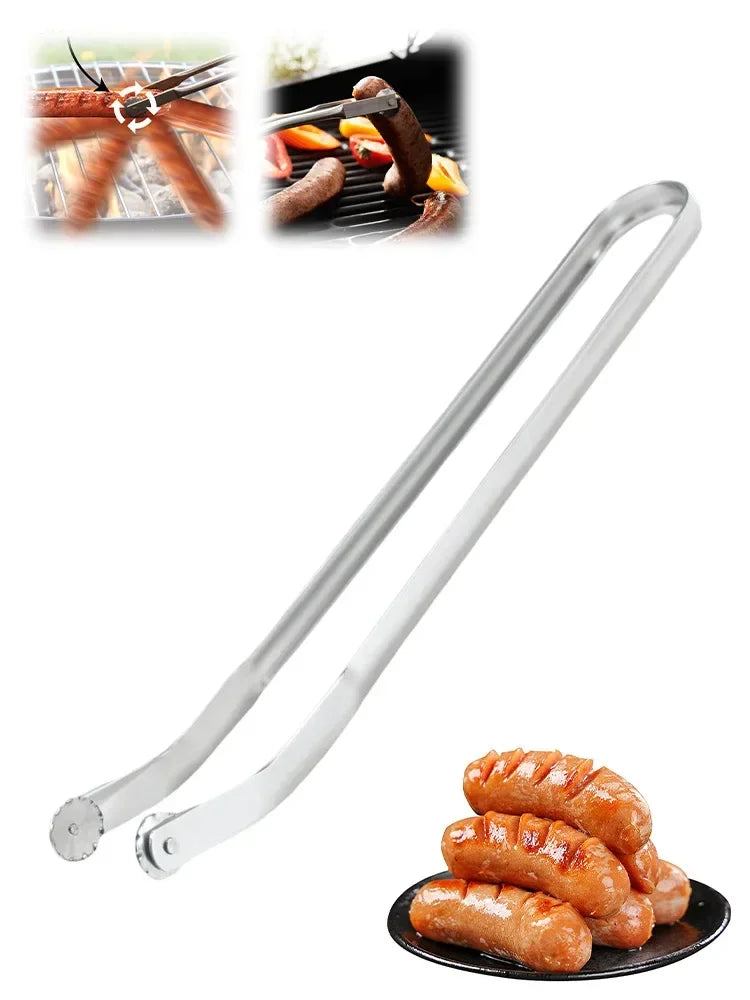 BBQ Sausage Tongs UK Stainless Steel Grill Cooking Tongs