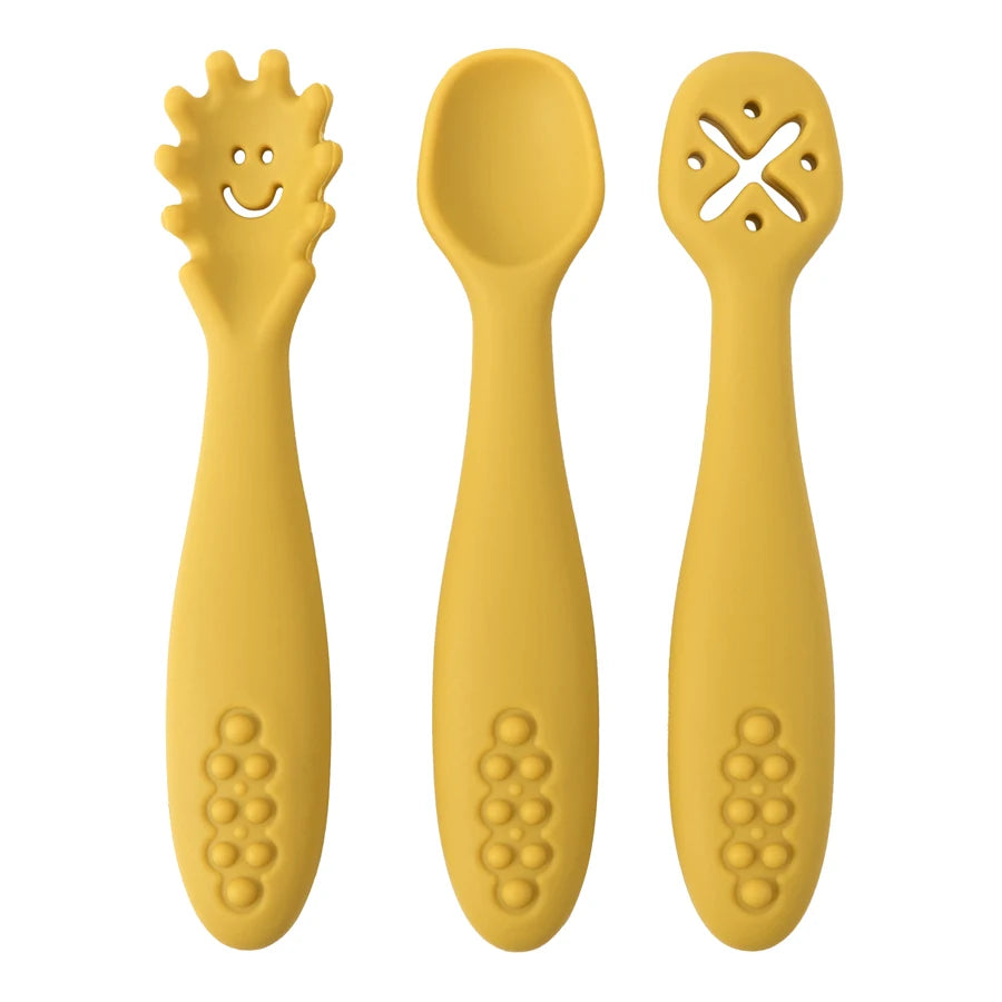 3PCS Baby Learning Spoon Set Soft Feeding Spoons for Toddlers