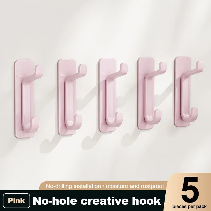 5Pcs Heavy Duty Self-Adhesive Hooks No-Drill Wall Storage Hooks