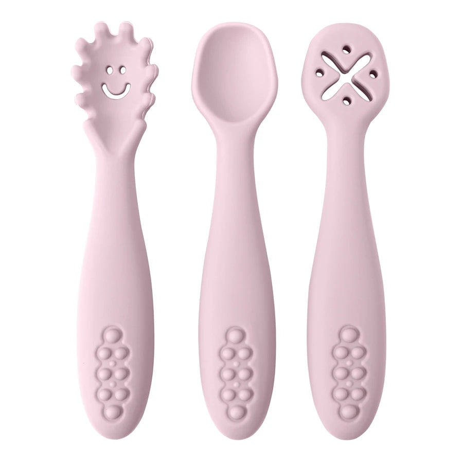 3PCS Baby Learning Spoon Set Soft Feeding Spoons for Toddlers