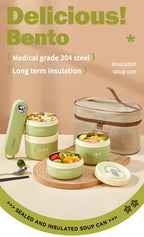 WORTHBUY Portable Thermal Lunch Box 304 Stainless Steel Insulated Bento Box