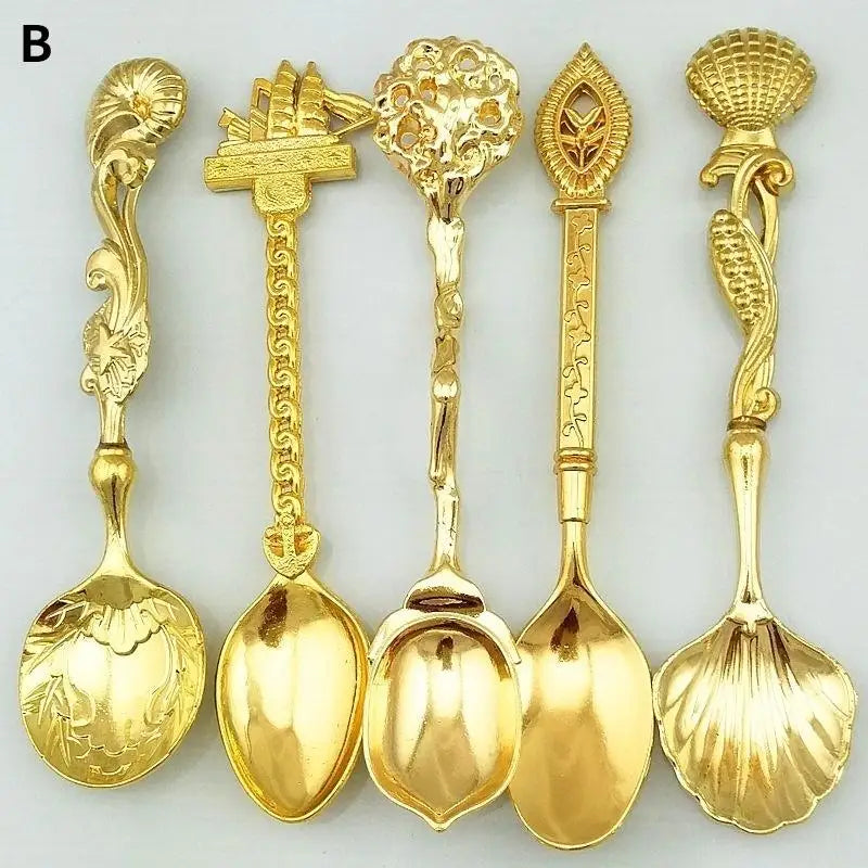 5Pcs Retro Coffee Spoon Set – Stainless Steel Vintage Dessert Spoons Gift