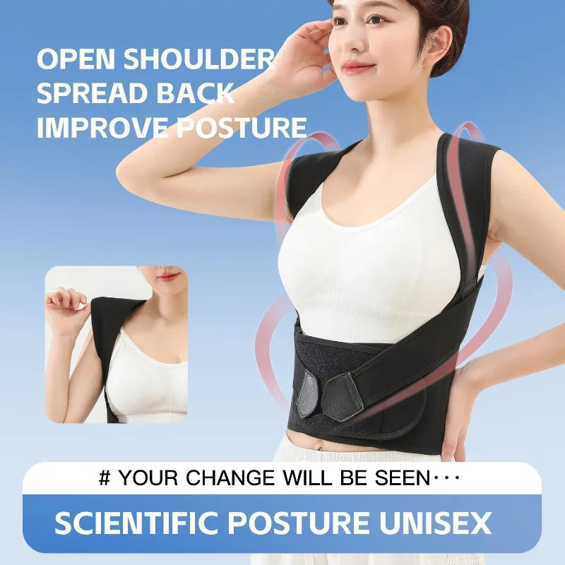 Black Posture Corrector Belt Adjustable Back Brace Shoulder Support