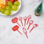 Christmas Fruit Fork Set Santa, Snowman & Elk Cupcake Toppers Decorations