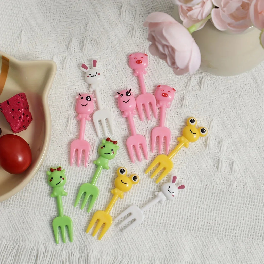 10Pcs Cartoon Fruit Fork Set Cute Reusable Snack, Cake & Dessert Forks