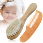 Newborn Baby Wooden Hair Brush & Comb Set Soft Wool Brush