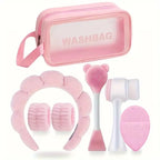 Face Wash Beauty Set 7pcs Headband Brush Cosmetic Bag Puff Kit