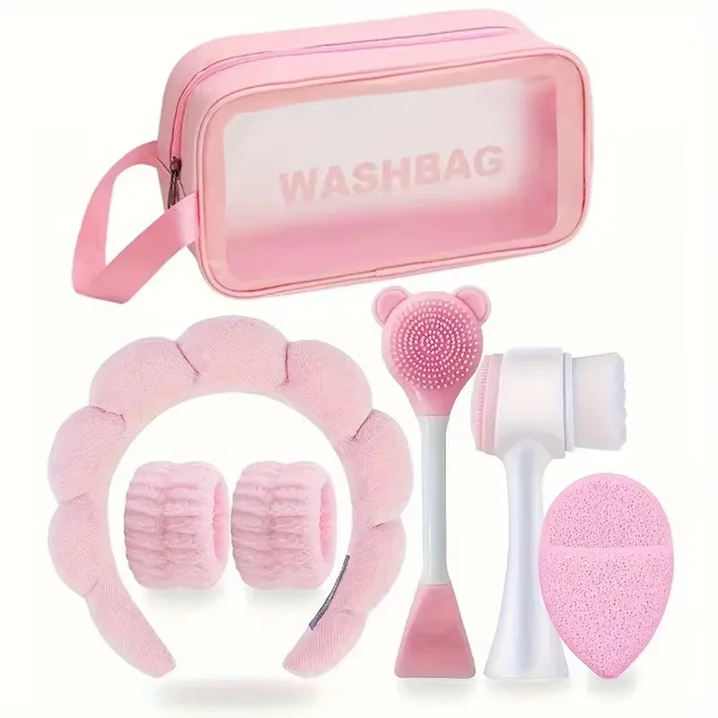 Face Wash Beauty Set 7pcs Headband Brush Cosmetic Bag Puff Kit Main image