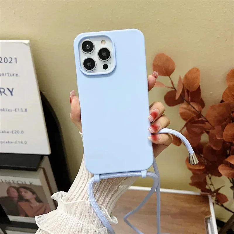 Crossbody Strap Silicone Case for iPhone 11 12 13 14 15 16 Pro Max