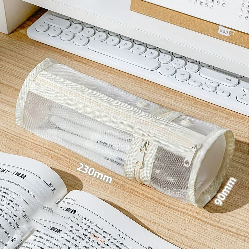 Clear Mesh Pencil Case Portable Standing Pen Holder Organizer