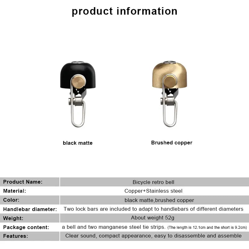Retro Steel & Copper Bicycle Bell Loud Classic Bike Handlebar Bell