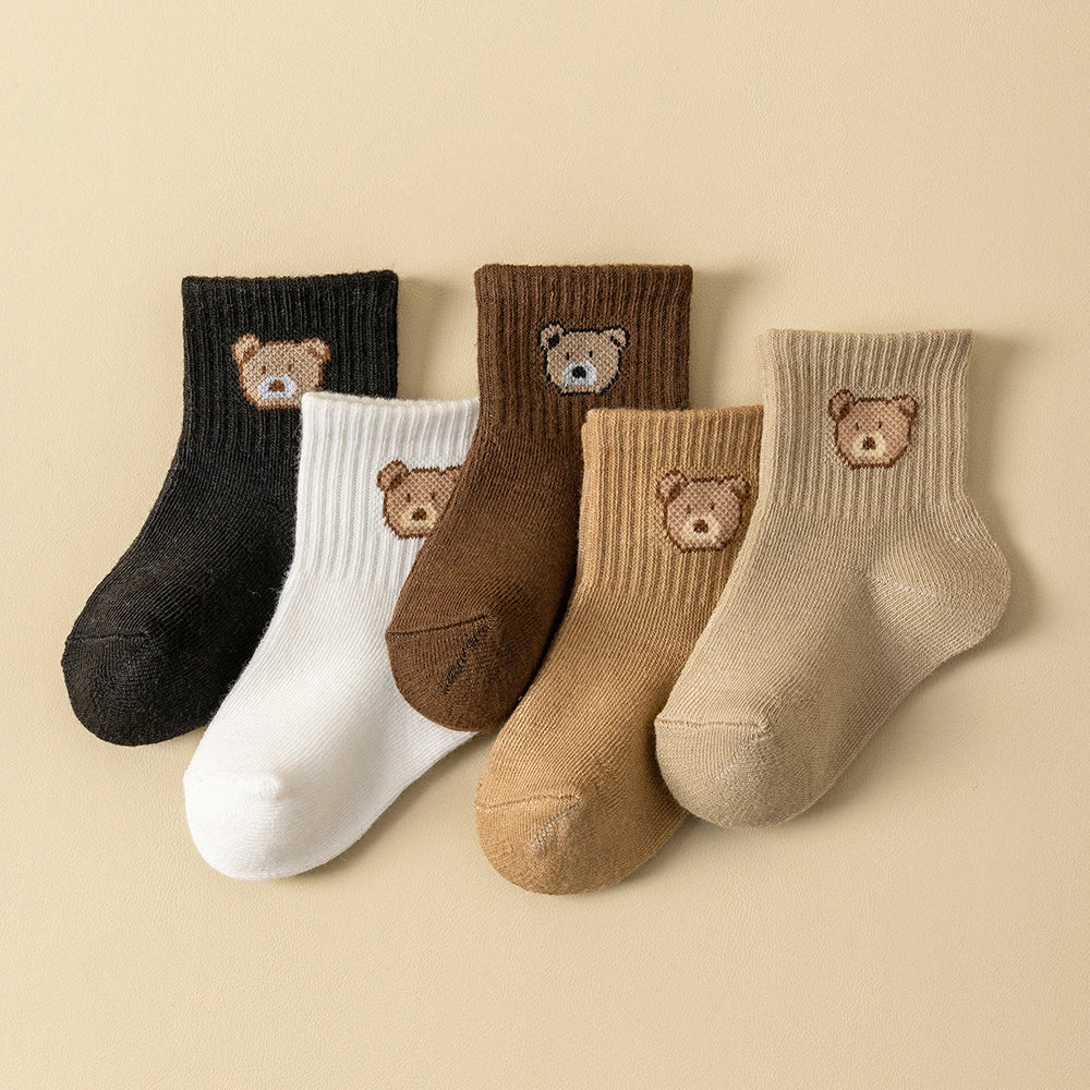 Baby Cartoon Bear Socks 5/10 Pairs Soft Breathable Toddler Socks