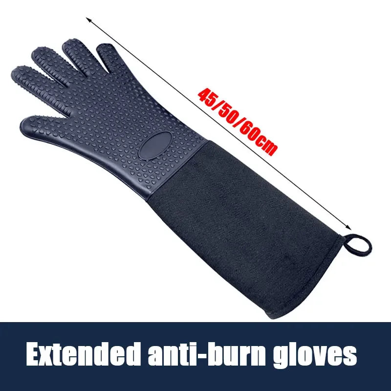 Extra Long Silicone Oven Mitts – Professional Heat Resistant Grill Gloves