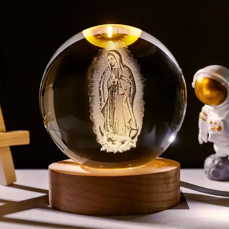 Jesus 3D Crystal Ball Night Light Religious LED Lamp