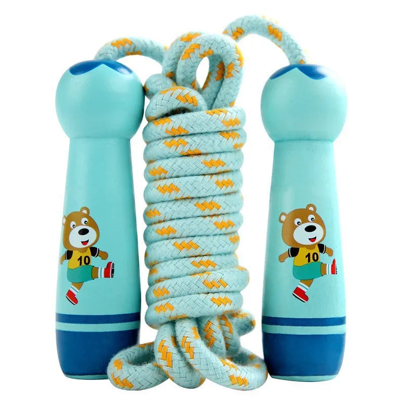 Kids Adjustable Skipping Rope Wooden Handle Cotton Boys & Girls