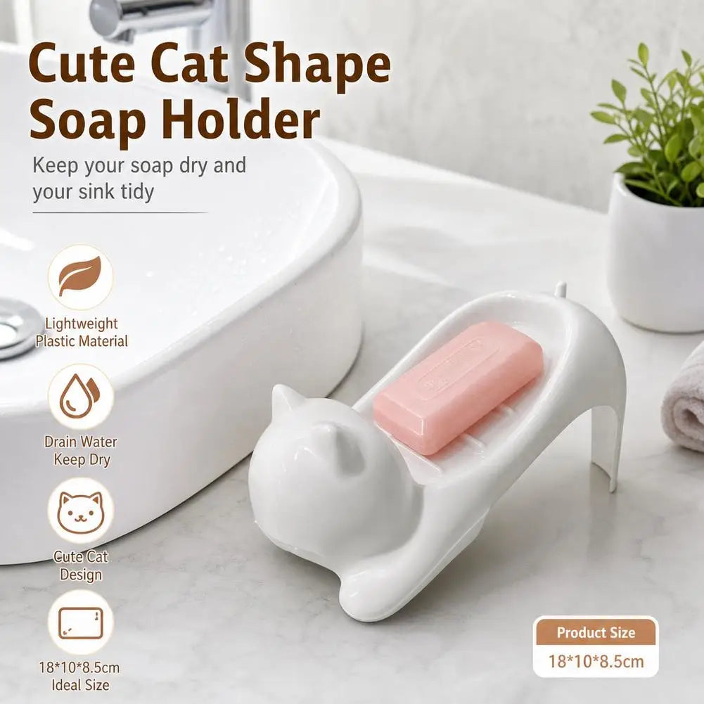 Cat Soap Box – Cute Cartoon Bathroom Drainage Soap Dish Holder Storage