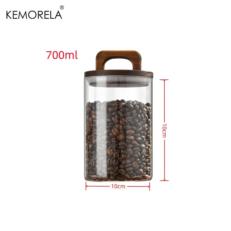 Glass Storage Jar with Wooden Lid Airtight Kitchen Food Container