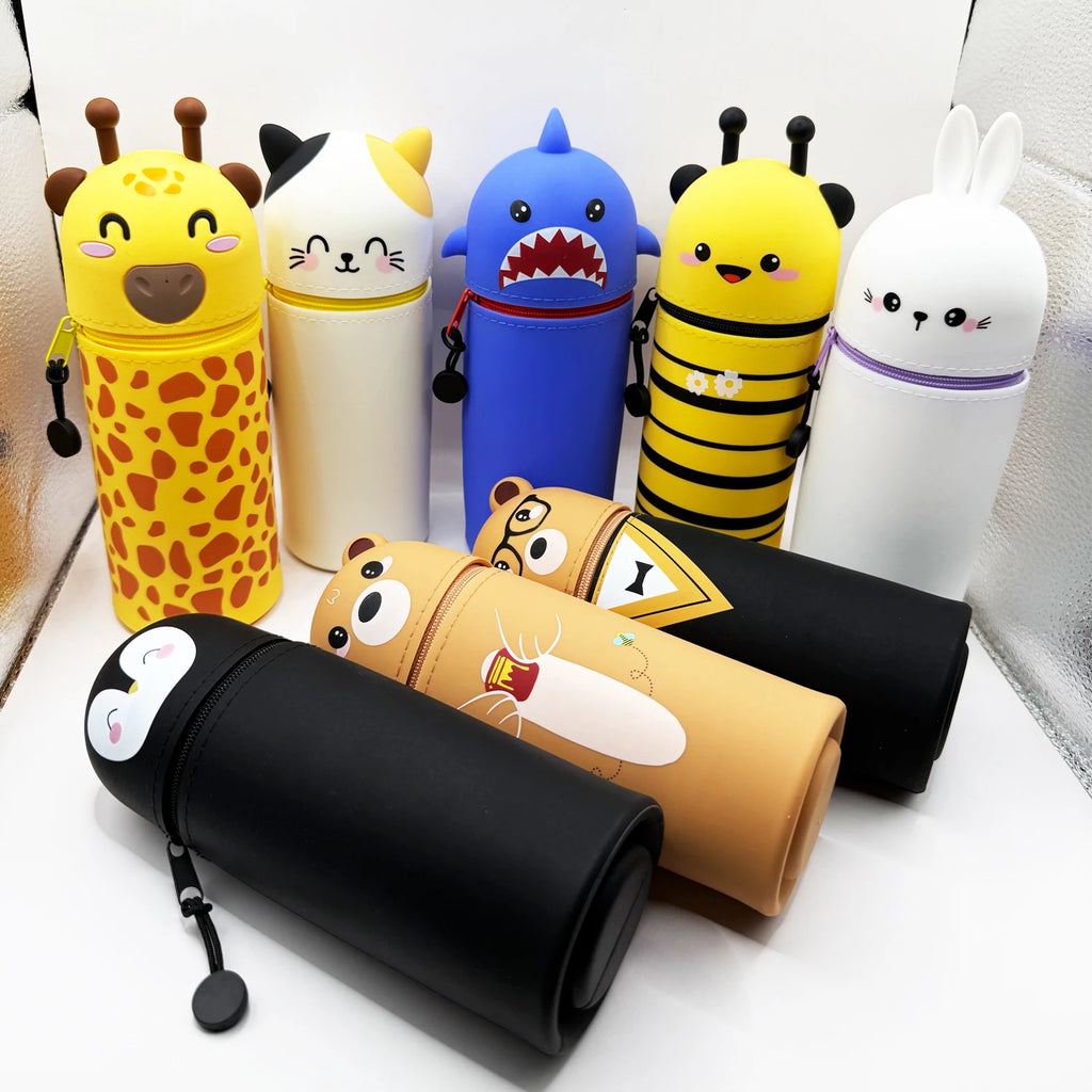 Cute Animal Silicone Pencil Case 2-in-1 Zipper Pen Pouch