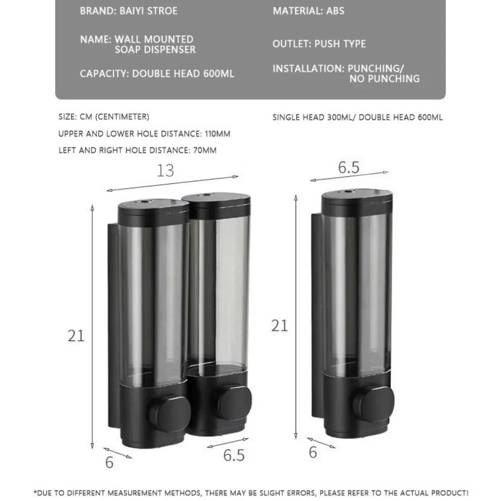 Wall Mounted Soap Dispenser Durable ABS Liquid Soap & Shampoo Container
