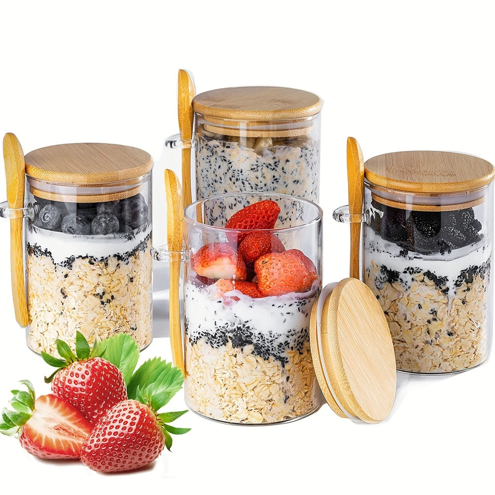 Airtight Glass Storage Jars Bamboo Lid Set