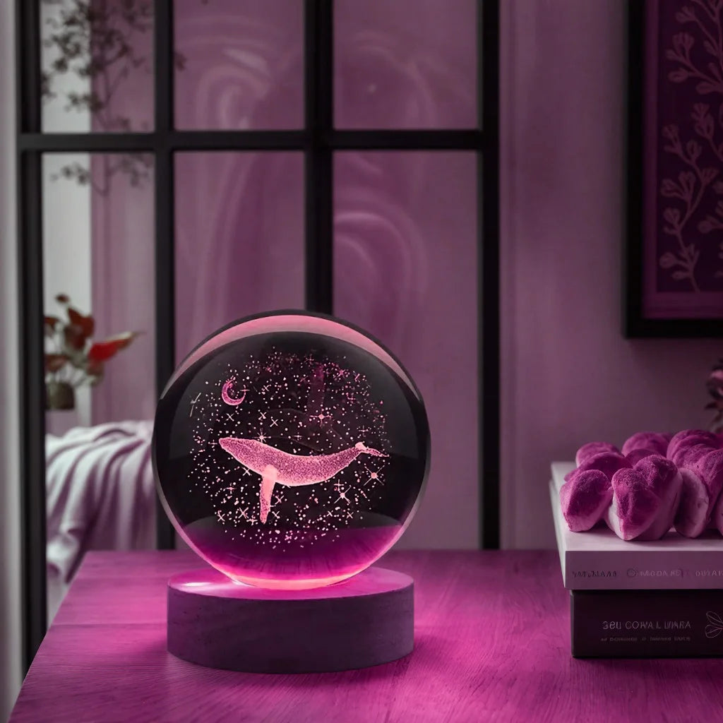 3D Moon Whale Crystal Ball Night Light LED Décor Lamp Secondary image