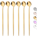 6Pcs Gold Ice Spoon Set – Long Handle Stainless Steel Coffee & Tea Stir Spoons