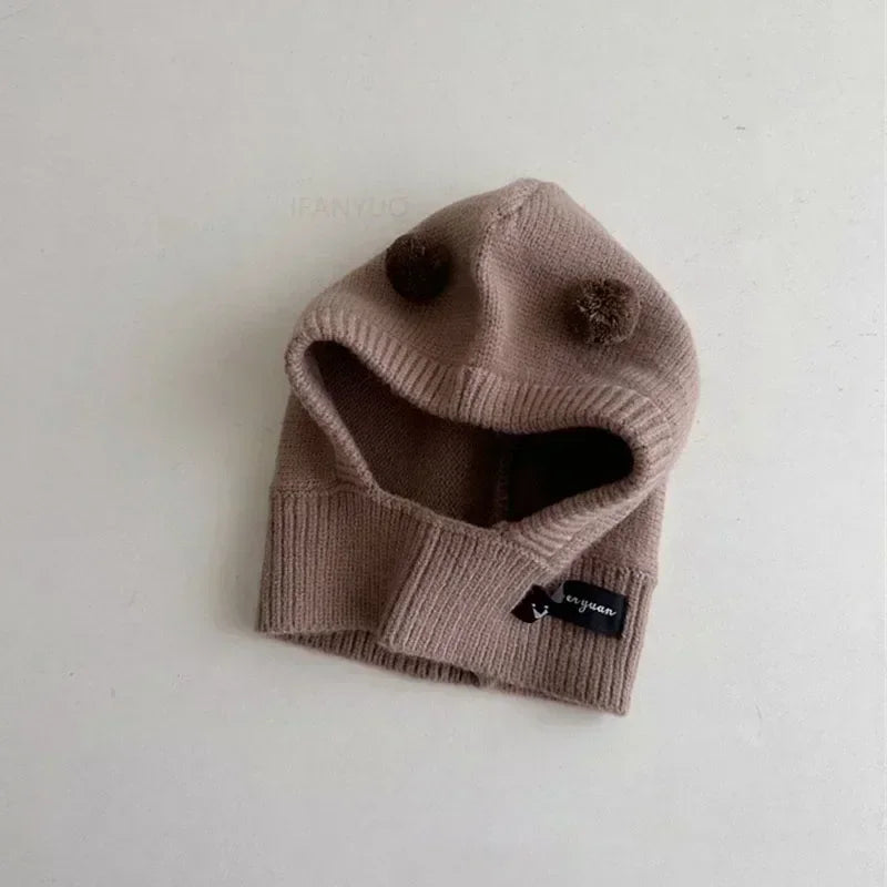 Baby Scarf Hat One-Piece Knitted Winter Cap with Ear Protection