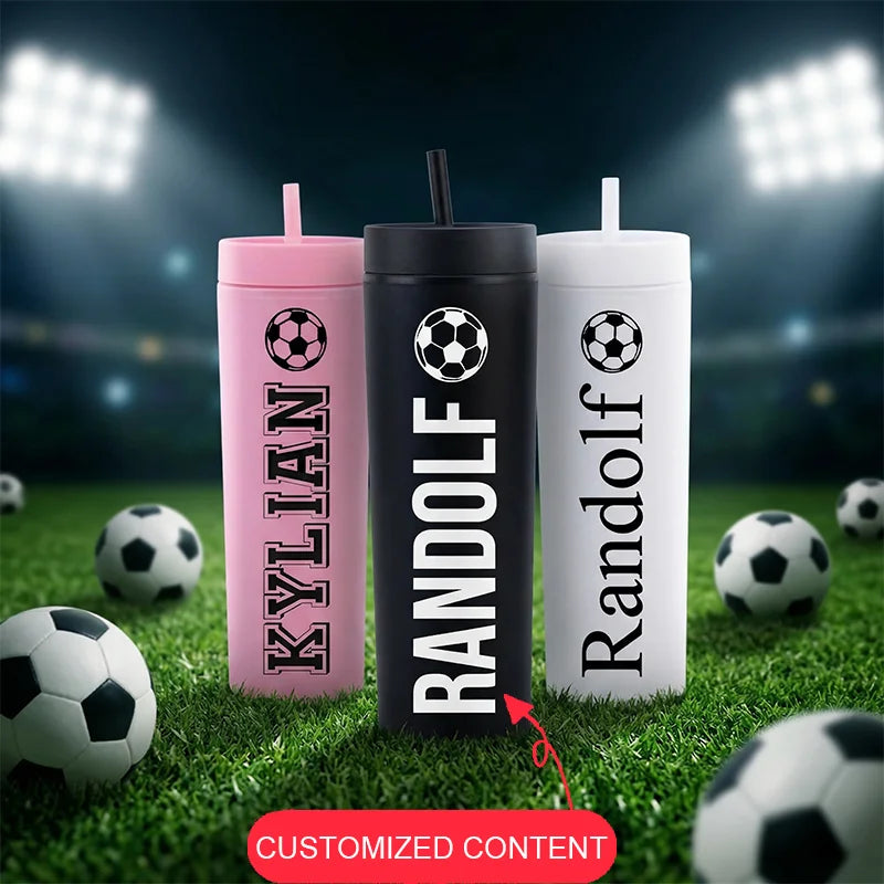 Personalized Football Water Bottle with Straw for Kids
