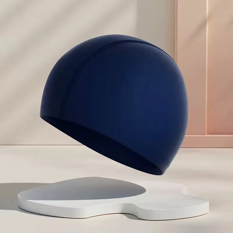 Waterproof PU Swimming Cap with Ear Protection for Adults & Kids