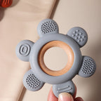 Baby Wooden Flower Teether Food Grade Silicone Toy