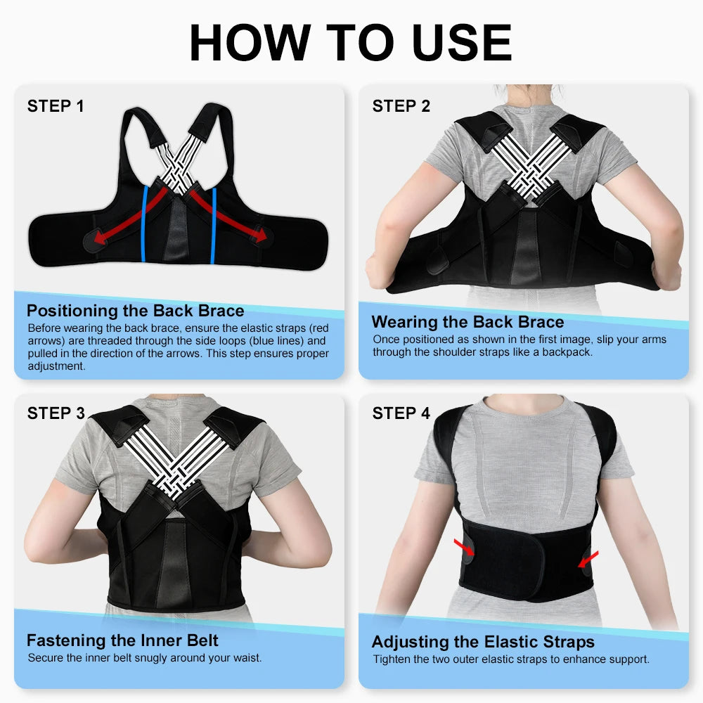 Adjustable Full Back Support Brace Shoulder Straightener Belt