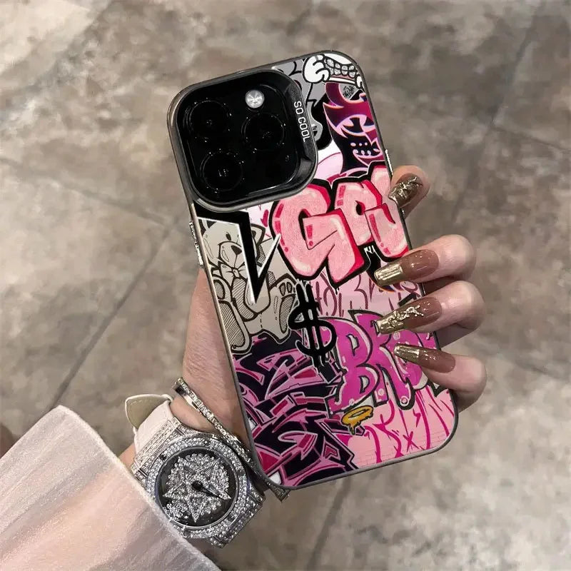Pink Graffiti Art Case for iPhone 11 12 13 14 15 16 17 Pro Max