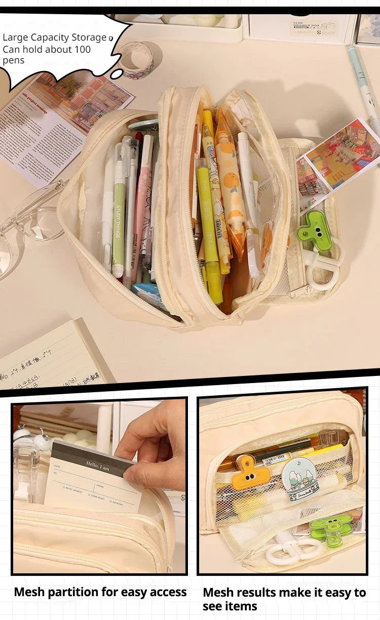 Large Capacity Pencil Case Stationery & Cosmetics Storage Bag