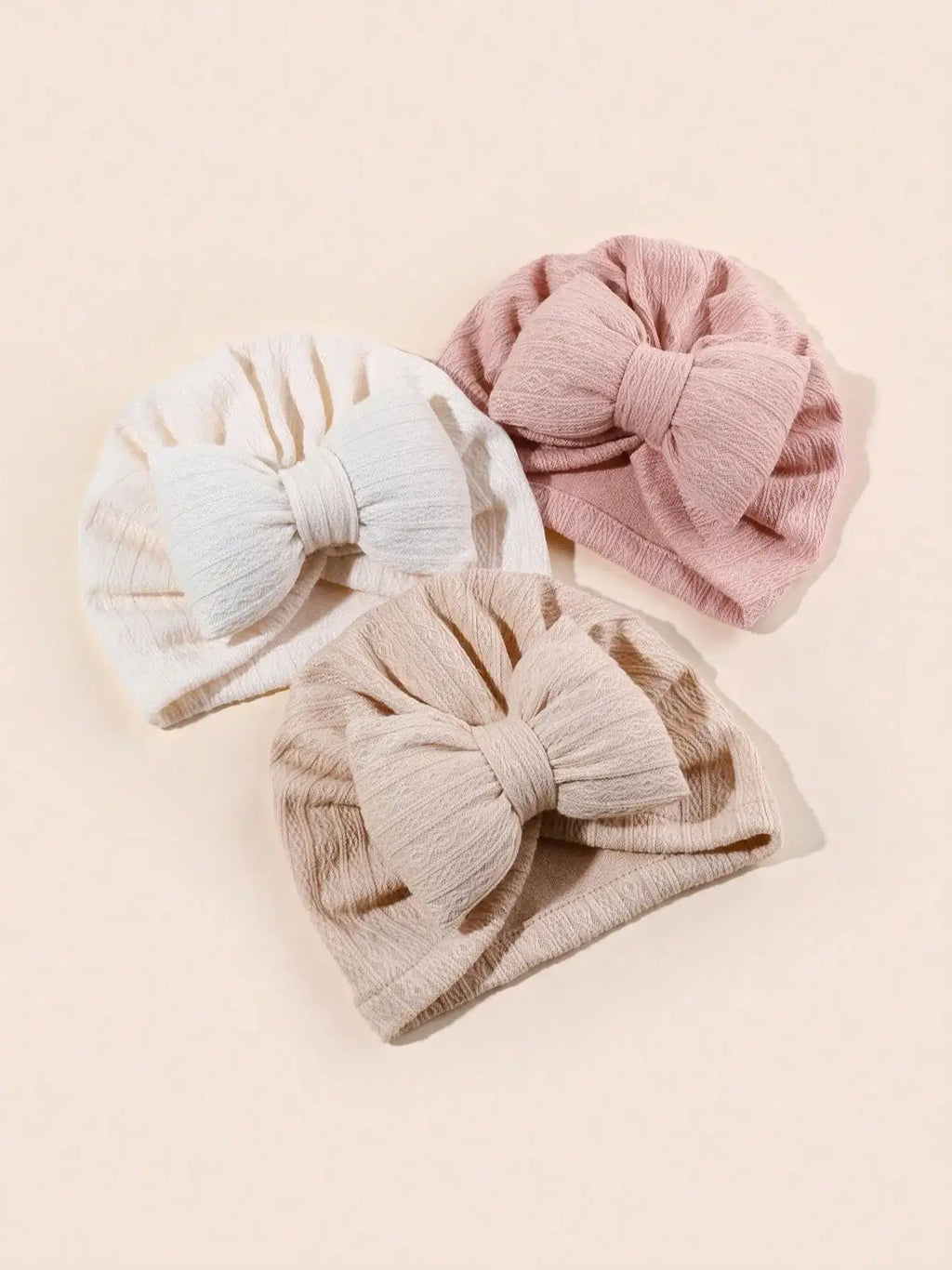 3PCS Baby Bowknot Knitted Hat Set Soft Infant Beanies
