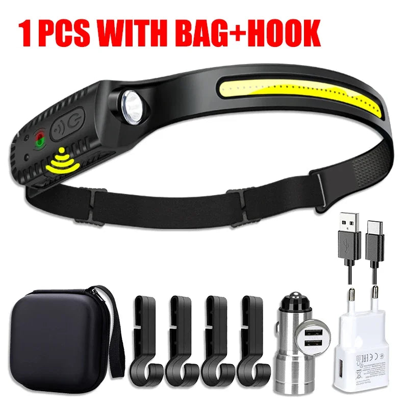 USB Rechargeable LED Sensor Headlamp XPE+COB Light