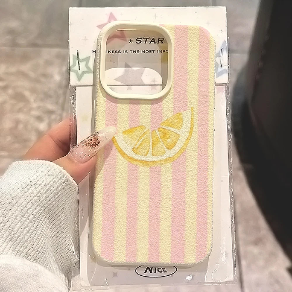 Fresh Lemon Stripe Soft Case for iPhone 17 16 15 14 13 Pro Max Cover
