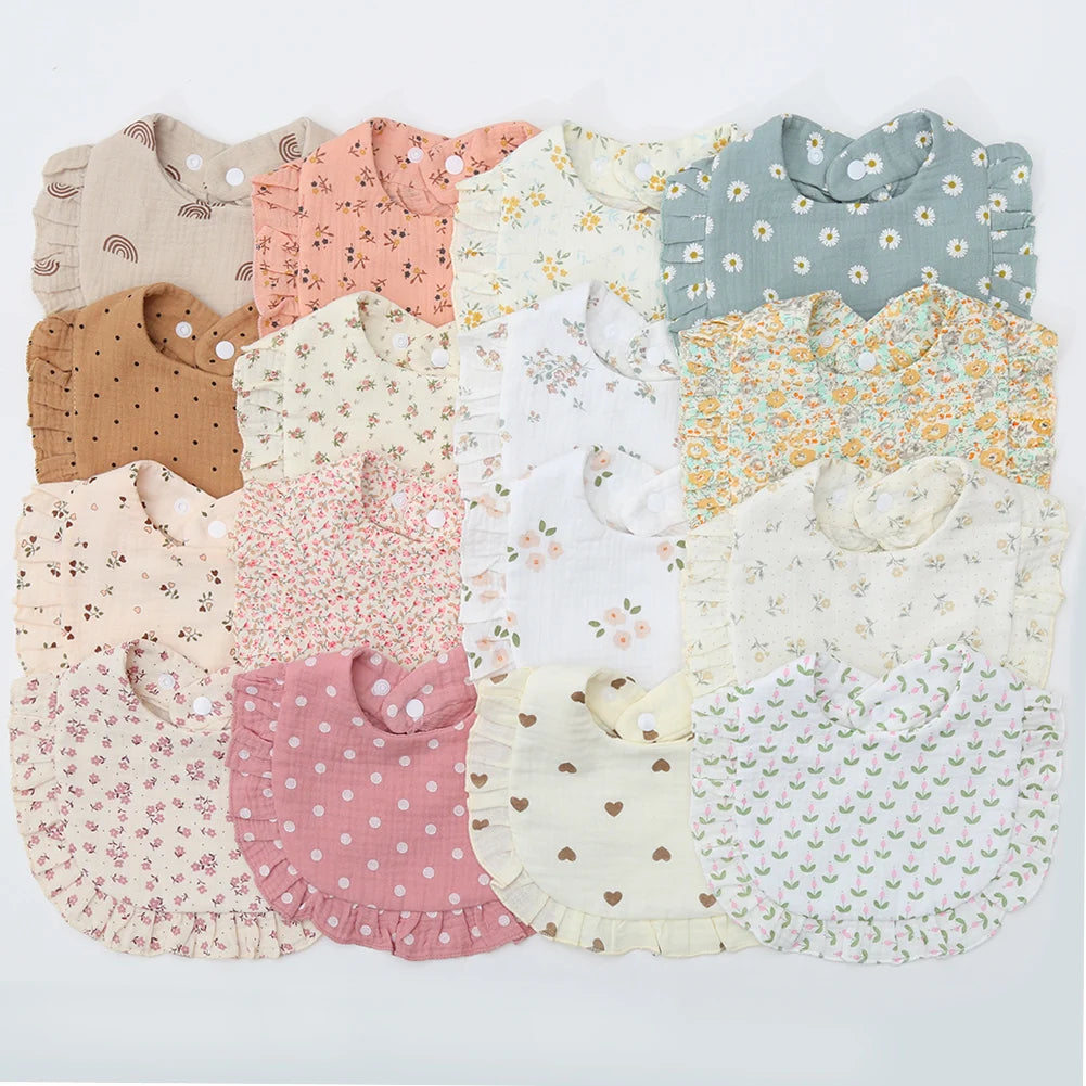 Flower Print Baby Bibs Soft Cotton Feeding Scarf for Girls
