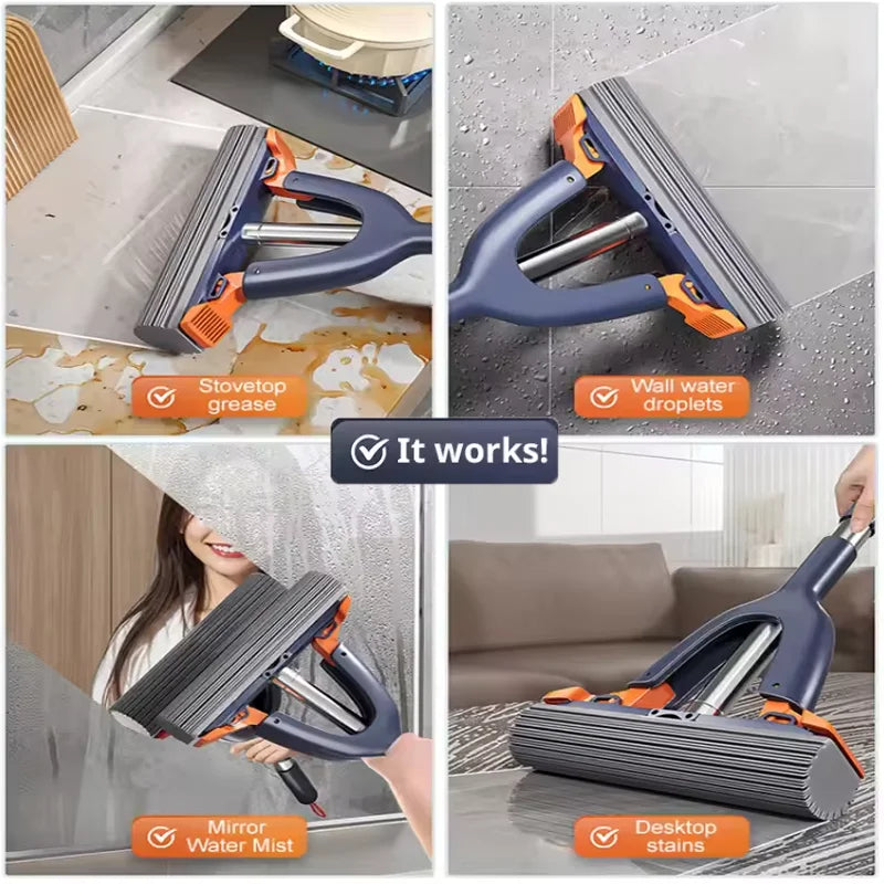 Mini Mop Self Squeeze Mop Powerful Folding Household Clean Tools No Hand Wash Strong Absorbent Mop for Bathroom Kitchen Desktop Secondary image