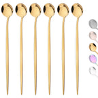 6Pcs Gold Ice Spoon Set – Long Handle Stainless Steel Coffee & Tea Stir Spoons