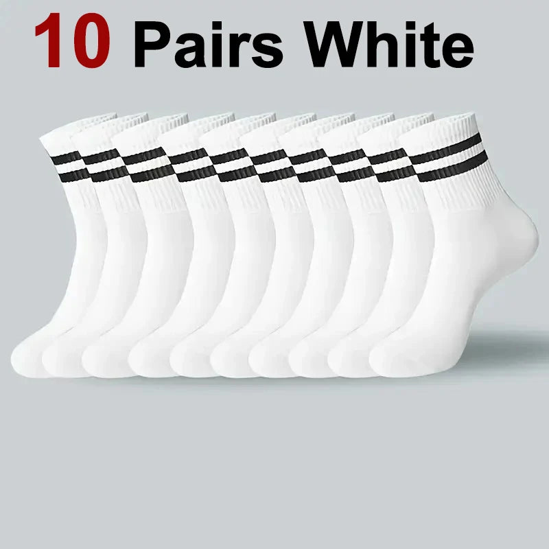 5/10/20 Pairs Solid Crew Socks Breathable Sweat-Absorbing All Season