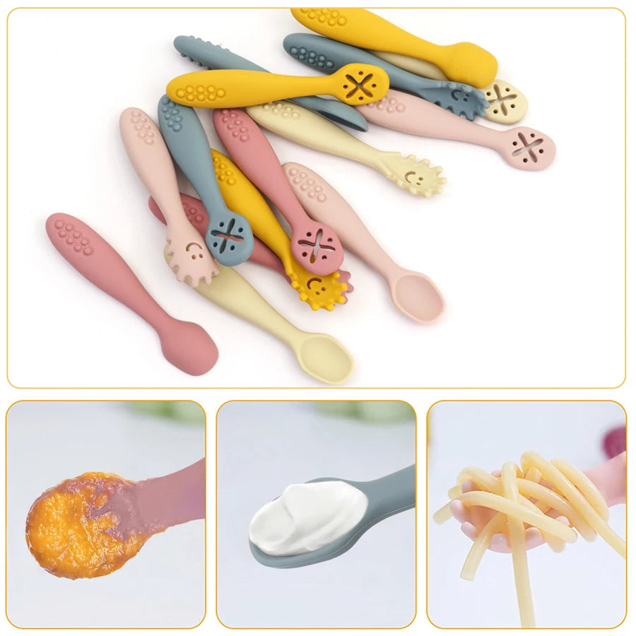 3PCS Baby Learning Spoon Set Soft Feeding Spoons for Toddlers