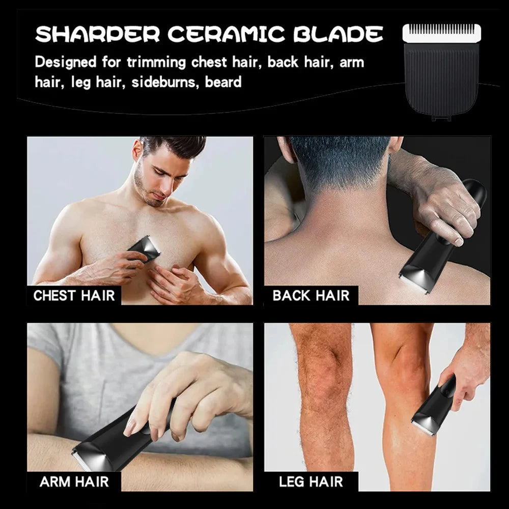 Men's Body Trimmer Electric Groin Groomer Ceramic Blade Wet/Dry